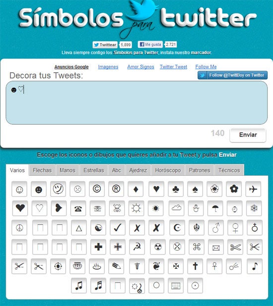 Símbolos para twitter Símbolos para twitter