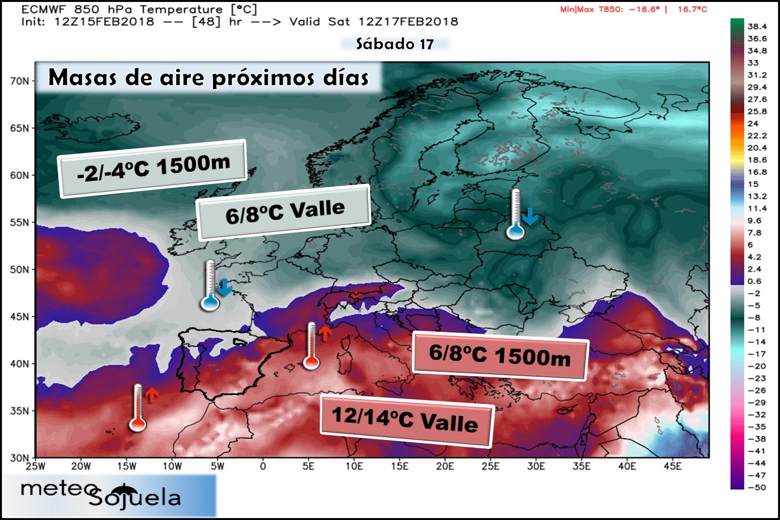 Mapa de altura geopotencial 850hPa.Meteosojuela
