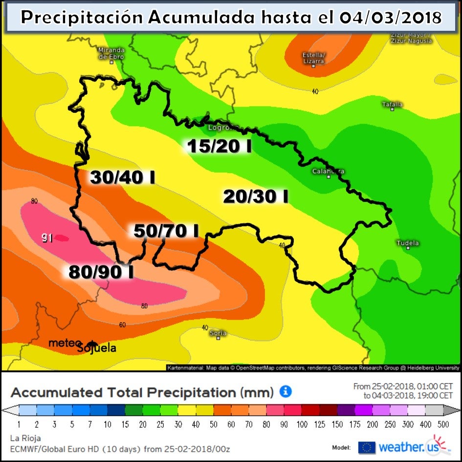 Precipitación acumulada semanal.Meteosojuela