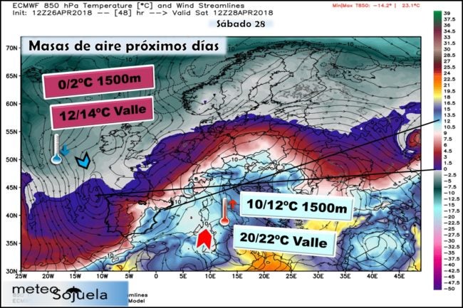 Mapa de altura geopotencial 850hPa.Meteosojuela