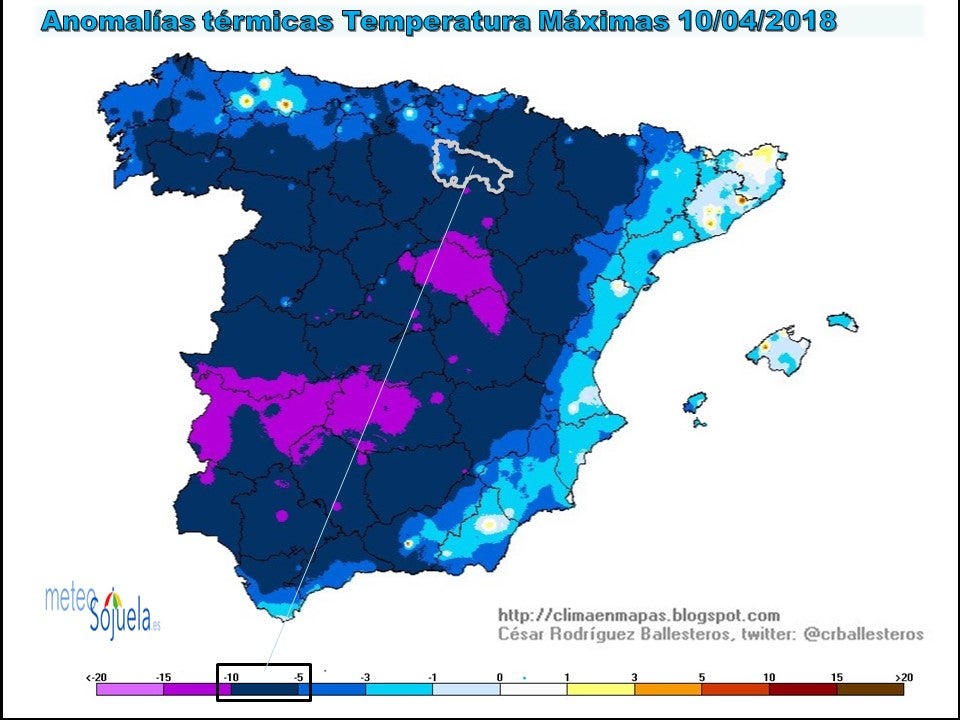 Anomalía temperaturas máximas. Meteosojuela