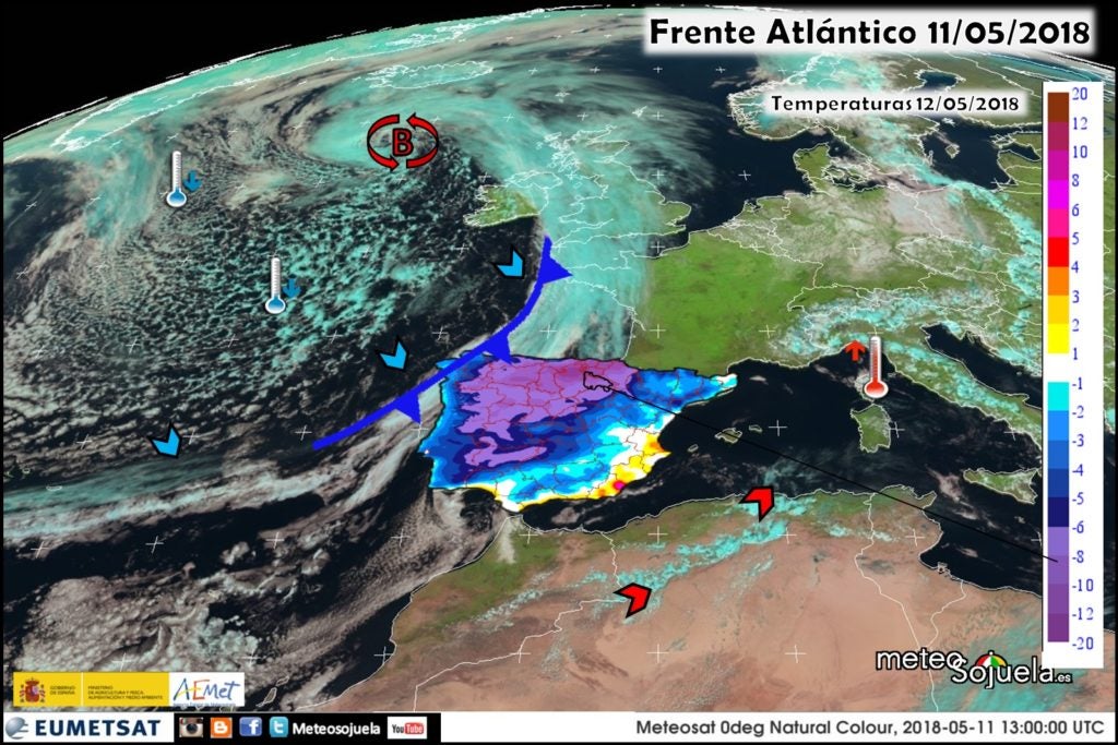Imágen de satélite con frentes y aire frío. Meteosojuela