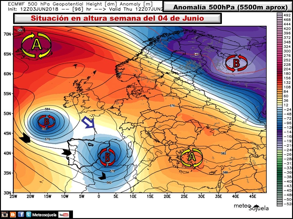 Mapa de altura geopotencial 500hPa.Meteosojuela