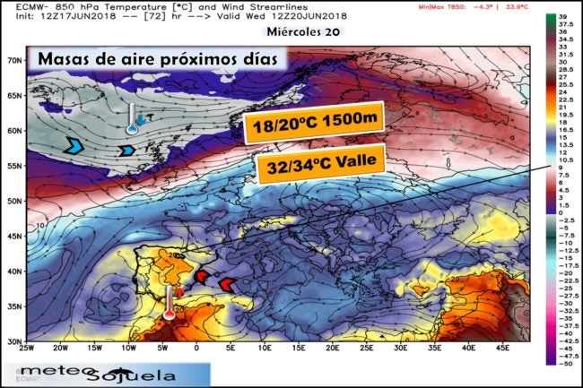Mapa de altura geopotencial 850hPa.Meteosojuela