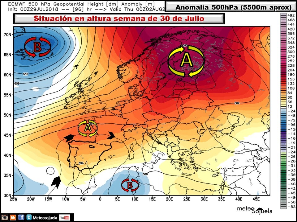 Mapa de altura geopotencial 500hPa.Meteosojuela