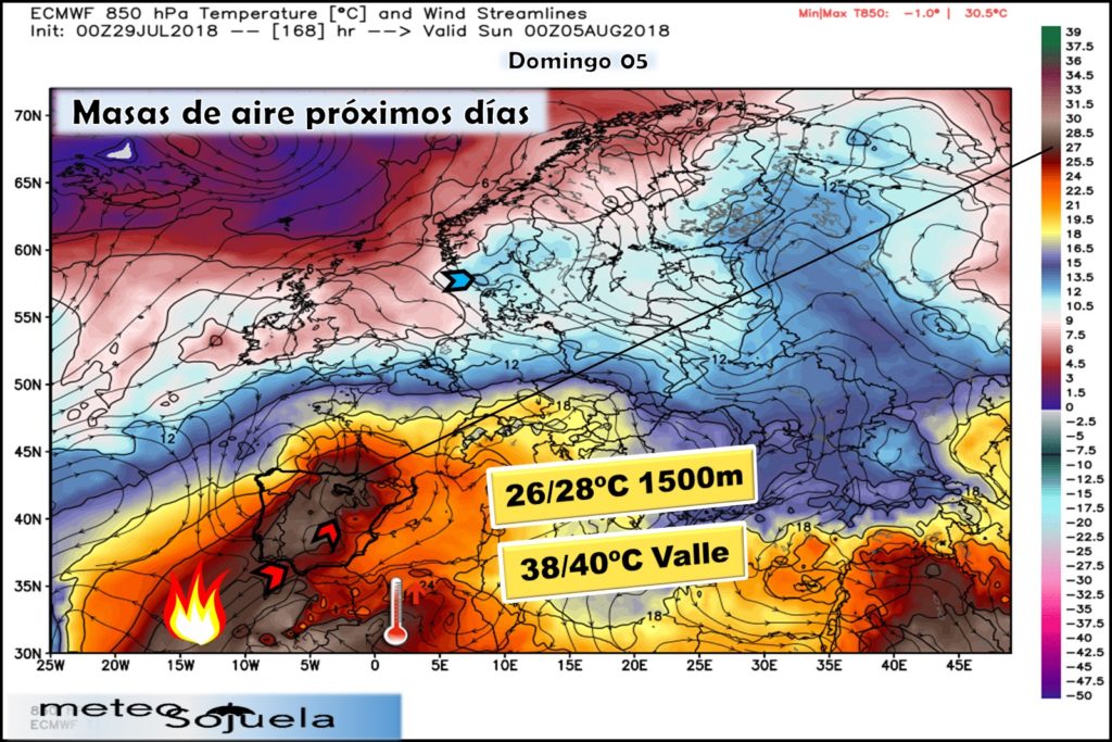 Mapa de altura geopotencial 850hPa.Meteosojuela
