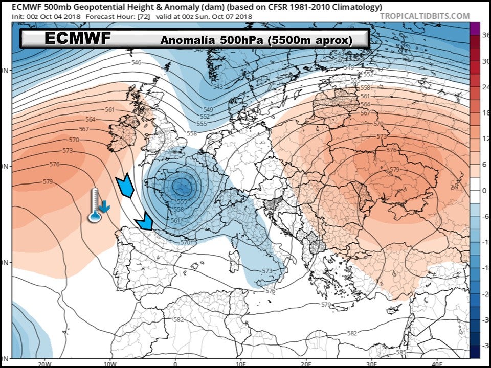 Mapa de altura geopotencial 500hPa.Meteosojuela