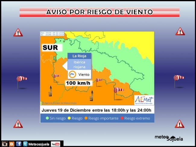 Aviso Naranja Viento AEMET. Meteosojuela
