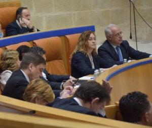 Bancos del Gobierno y del PP, durante el pleno del 19 de abril. Foto de Miguel Herreros